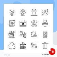 Modern Pack of 16 Icons Line Outline Symbols isolated on White Backgound for Website designing vector