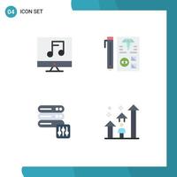 Modern Set of 4 Flat Icons Pictograph of audio database video development server Editable Vector Design Elements