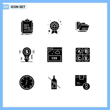 9 Universal Solid Glyphs Set for Web and Mobile Applications dollar bulb saint idea date Editable Vector Design Elements