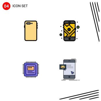 4 Universal Filledline Flat Colors Set for Web and Mobile Applications phone cpu back mobile computer Editable Vector Design Elements