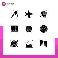 Editable Vector Line Pack of 9 Simple Solid Glyphs of basket medical book motion mind Editable Vector Design Elements