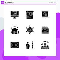 Pack of 9 Modern Solid Glyphs Signs and Symbols for Web Print Media such as cooperation iot device internet of things house Editable Vector Design Elements