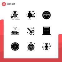 9 Universal Solid Glyph Signs Symbols of scissors graphic design sperms signal car Editable Vector Design Elements