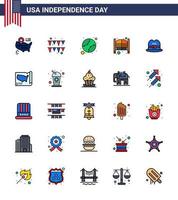 25 USA Flat Filled Line Pack of Independence Day Signs and Symbols of american hat states entrance saloon Editable USA Day Vector Design Elements