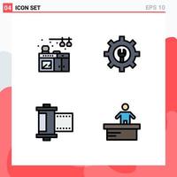 Pictogram Set of 4 Simple Filledline Flat Colors of home roll gear camera desk Editable Vector Design Elements