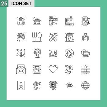 Modern Set of 25 Lines and symbols such as search fast camcorder e cashbox Editable Vector Design Elements