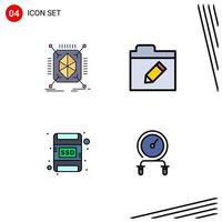 Mobile Interface Filledline Flat Color Set of 4 Pictograms of object ssd structure rename fitness Editable Vector Design Elements