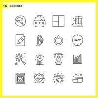 16 Icon Set Simple Line Symbols Outline Sign on White Background for Website Design Mobile Applications and Print Media vector