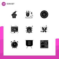 9 Solid Glyph concept for Websites Mobile and Apps house web nature seo snack Editable Vector Design Elements