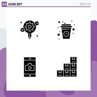 Universal Icon Symbols Group of 4 Modern Solid Glyphs of idea application process coffee break mobile application Editable Vector Design Elements