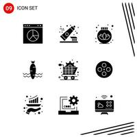 Collection of 9 Vector Icons in solid style Pixle Perfect Glyph Symbols for Web and Mobile Solid Icon Signs on White Background 9 Icons