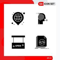 Creative Set of 4 Universal Glyph Icons isolated on White Background vector