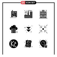 conjunto de 9 iconos de estilo sólido para web y símbolos de glifos móviles para imprimir signos de iconos sólidos aislados en fondo blanco vector