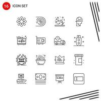 Editable Vector Line Pack of 16 Simple Outlines of briefcase head marriage mind learning Editable Vector Design Elements