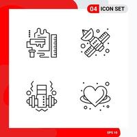 Creative Set of 4 Universal Outline Icons isolated on White Background vector