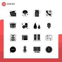 Pack of 16 Universal Glyph Icons for Print Media on White Background vector