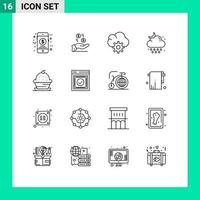Modern Set of 16 Outlines and symbols such as cake weather charity rain cloud Editable Vector Design Elements