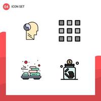 Set of 4 Modern UI Icons Symbols Signs for svg relax mind key locks stone Editable Vector Design Elements