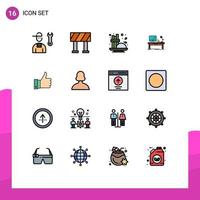 User Interface Pack of 16 Basic Flat Color Filled Lines of table lamp coffee desk business Editable Creative Vector Design Elements