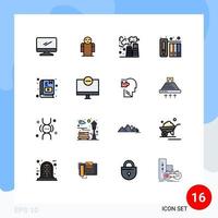 Group of 16 Flat Color Filled Lines Signs and Symbols for e book files person archive waste Editable Creative Vector Design Elements