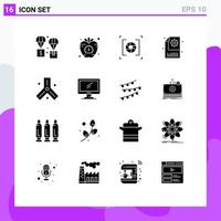 Set of 16 Vector Solid Glyphs on Grid for setting process vegetable creative lens Editable Vector Design Elements