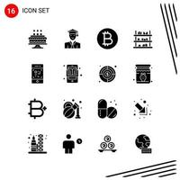 Collection of 16 Vector Icons in solid style Pixle Perfect Glyph Symbols for Web and Mobile Solid Icon Signs on White Background 16 Icons