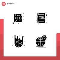 User Interface Pack of 4 Basic Solid Glyphs of electric international card asteroids globe Editable Vector Design Elements