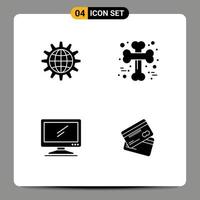 4 Thematic Vector Solid Glyphs and Editable Symbols of global crossed development world scary Editable Vector Design Elements