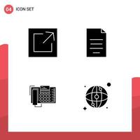 Pack of 4 Modern Solid Glyphs Signs and Symbols for Web Print Media such as export business document finance call Editable Vector Design Elements