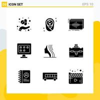 Collection of 9 Universal Solid Icons Icon Set for Web and Mobile vector