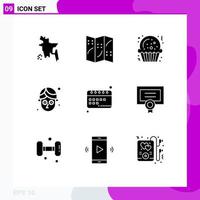 Pack of 9 creative Solid Glyphs of award school sugar schedule education Editable Vector Design Elements