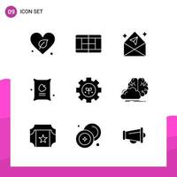 paquete de conjunto de iconos de glifo de 9 iconos sólidos aislados en fondo blanco para aplicaciones móviles y de impresión de diseño de sitios web receptivos vector