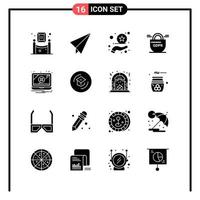 Set of 16 Solid Style Icons for web and mobile Glyph Symbols for print Solid Icon Signs Isolated on White Background 16 Icon Set vector