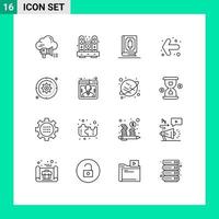 User Interface Pack of 16 Basic Outlines of left arrow living muslim islam Editable Vector Design Elements