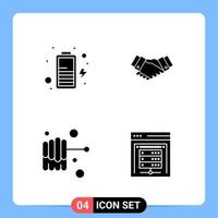 4 símbolos de glifo de paquete de iconos negros sólidos para aplicaciones móviles aisladas sobre fondo blanco vector