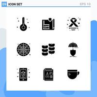 Modern 9 solid style icons Glyph Symbols for general use Creative Solid Icon Sign Isolated on White Background 9 Icons Pack vector