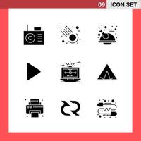 9 Icon Pack Solid Style Glyph Symbols on White Background Simple Signs for general designing vector