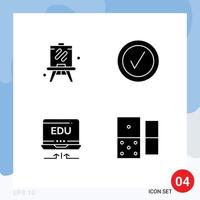 4 Thematic Vector Solid Glyphs and Editable Symbols of easel education checked laptop domino Editable Vector Design Elements