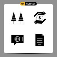 4 Black Icon Pack Glyph Symbols Signs for Responsive designs on white background 4 Icons Set vector