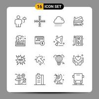 16 Black Icon Pack Outline Symbols Signs for Responsive designs on white background 16 Icons Set vector