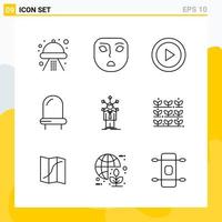 colección de 9 iconos de línea universal conjunto de iconos para web y móvil vector