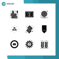 Set of 9 Vector Solid Glyphs on Grid for gold bars watch options sign Editable Vector Design Elements