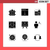 Set of 9 Vector Solid Glyphs on Grid for railway shopping clean online business Editable Vector Design Elements