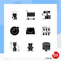 Modern Pack of 9 Icons Solid Glyph Symbols isolated on White Backgound for Website designing vector