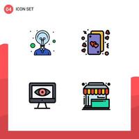 Group of 4 Modern Filledline Flat Colors Set for creativity security cards life purchase Editable Vector Design Elements