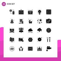 Pack of 25 Modern Solid Glyphs Signs and Symbols for Web Print Media such as light creative identification bulb festival Editable Vector Design Elements