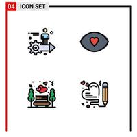 Group of 4 Filledline Flat Colors Signs and Symbols for setting night date user face night Editable Vector Design Elements