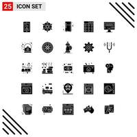 Universal Icon Symbols Group of 25 Modern Solid Glyphs of digital streaming electronic device live gallery Editable Vector Design Elements