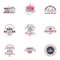 las tarjetas de felicitación del día del padre feliz establecen 9 letras tipográficas vectoriales en negro y rosa utilizables para imprimir pancartas eres el mejor diseño de texto de papá elementos de diseño vectorial editables vector