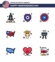 9 USA Flat Filled Line Signs Independence Day Celebration Symbols of american thanksgiving sign map sign Editable USA Day Vector Design Elements